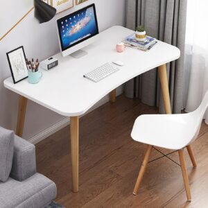 modern computer desk, 27.56" x 15.75" ergonomic arc design thickened plate spacious desktop computer desk solid wood pc work writing table (white)