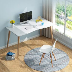 Modern Computer Desk, 27.56" x 15.75" Ergonomic Arc Design Thickened Plate Spacious Desktop Computer Desk Solid Wood PC Work Writing Table (White)