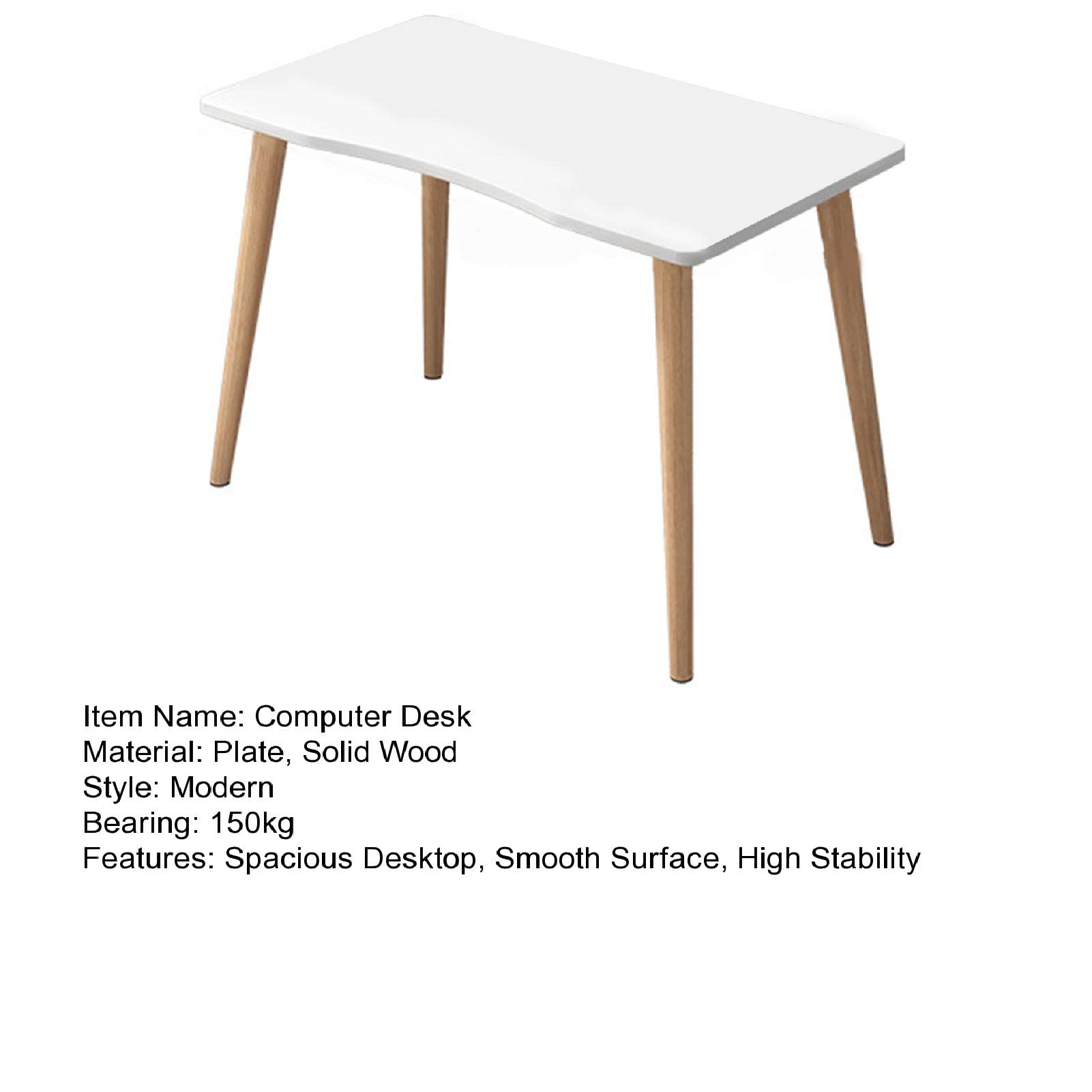 Modern Computer Desk, 27.56" x 15.75" Ergonomic Arc Design Thickened Plate Spacious Desktop Computer Desk Solid Wood PC Work Writing Table (White)