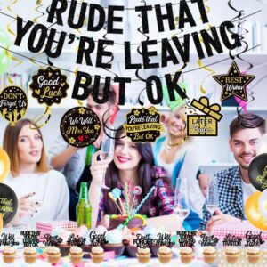 Rude That You're Leaving But OK Banner Cake Toppers Balloons Hanging Swirls, Black Coworker Leaving Decorations, RDTZ Office Coworker Goodbye Party Going Away Farewell Leaving Job Party Decorations