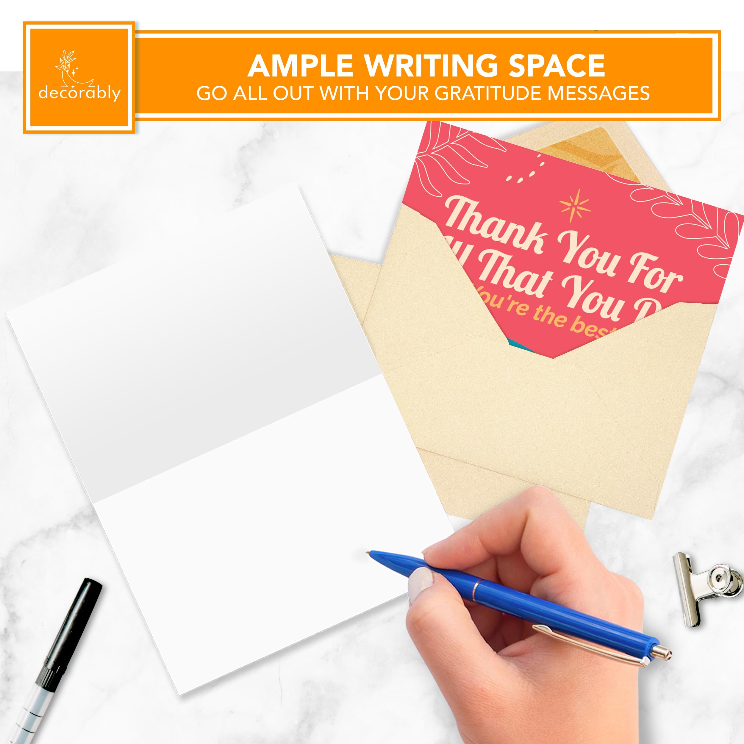 Decorably Employee Cards with Envelopes & Stickers - 24 Pack Employee Appreciation Cards with Envelopes & Stickers, Blank Appreciation Cards for Coworkers, 6x4in Employee Thank You Cards