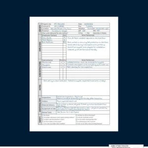 Construction Site Daily Log (Blue): Quality Daily Project Management Job Report With Info About Project, Employees' and Subcontractors' Performed Work, Safety Checklist and additional Info & Notes