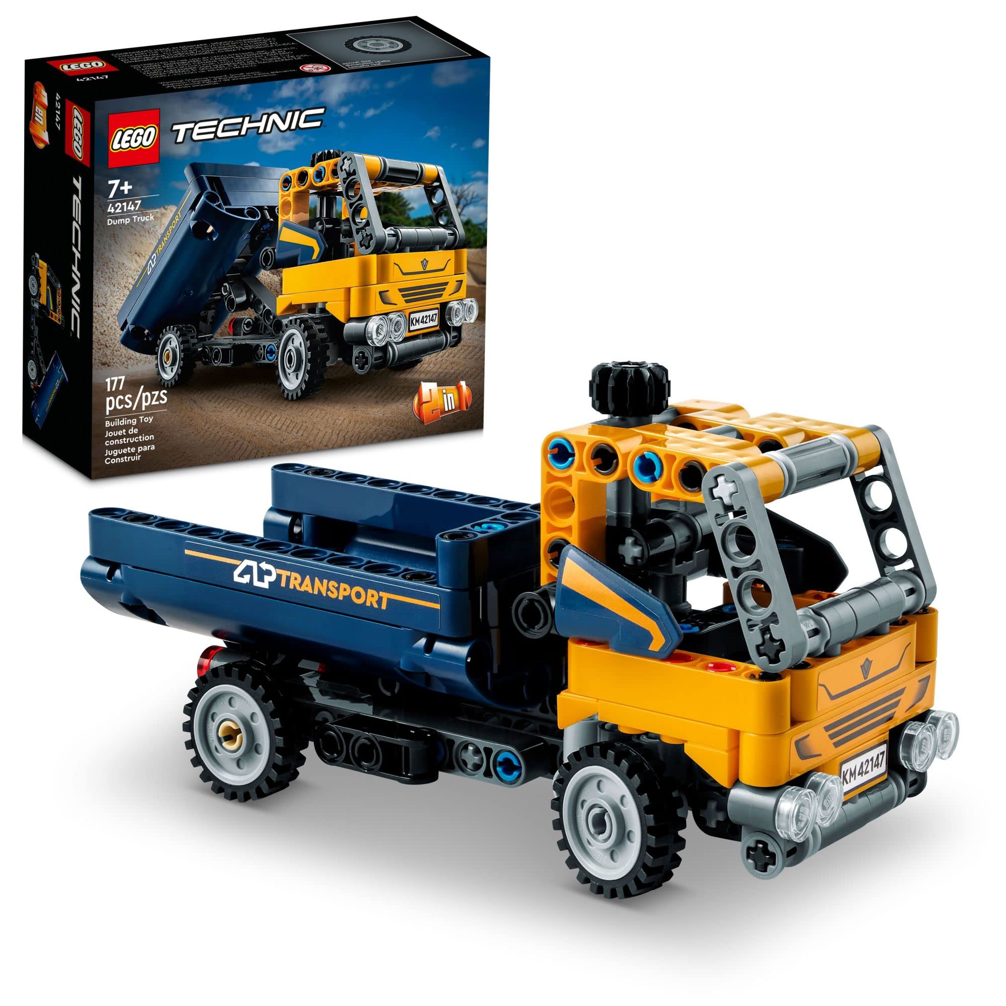 LEGO Technic Dump Truck 2 in 1 Building Set, Engineering Toy for Back to School, Buildable Construction Vehicle or Excavator Digger Model, Back to School Gift for Kids Ages 7 and Up, 42147