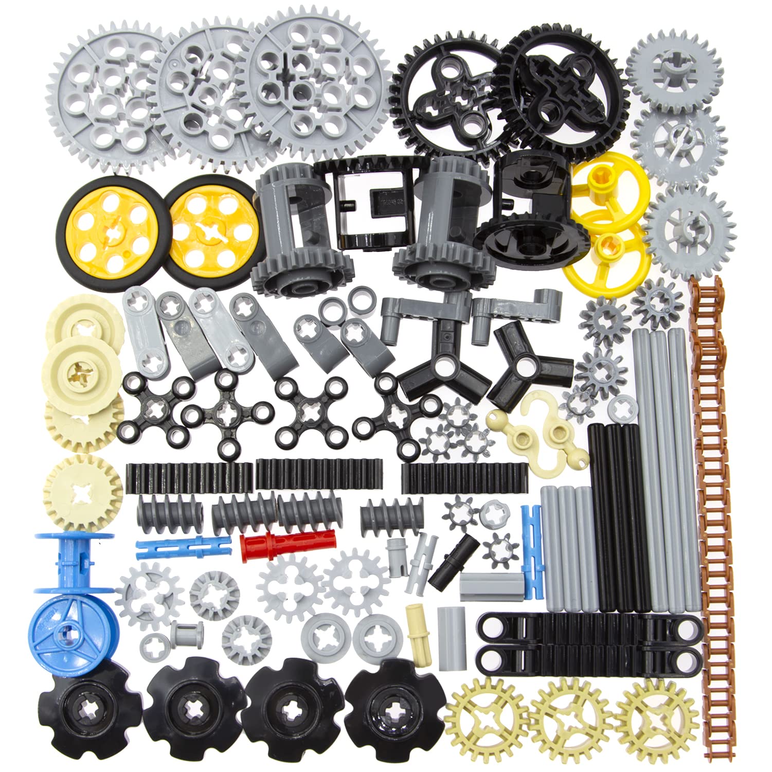 Habow 116pcs Technic-Parts Gears-Axle-Pin-Connector Compatible with Lego-Technic, Wheels Link Chain Gear Rack Steering Wheel Technic Bush Hook Tow Ball String Reel Differential. MOC Building-Blocks.