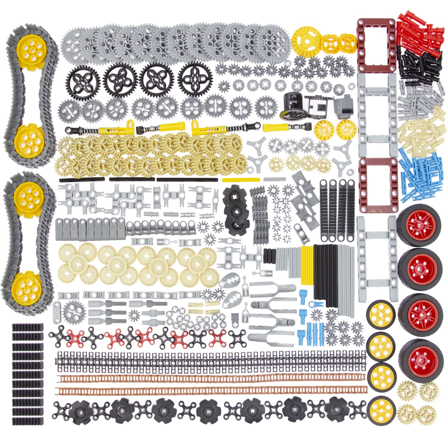 Habow 852pcs Technic-Parts Gears-Axle-Pin-Connector Compatible with Lego-Technic, Shock-Absorber Wheels Chain Link Frame Joints Differential Engine Kit. MOC Pieces for Toy Building Sets