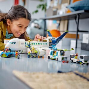 LEGO City Passenger Airplane 60367 Building Toy Set; Fun Airplane STEM Toy for Kids with a Large Airplane, Passenger Bus, Luggage Truck, Container Loader, and 9 Minifigures