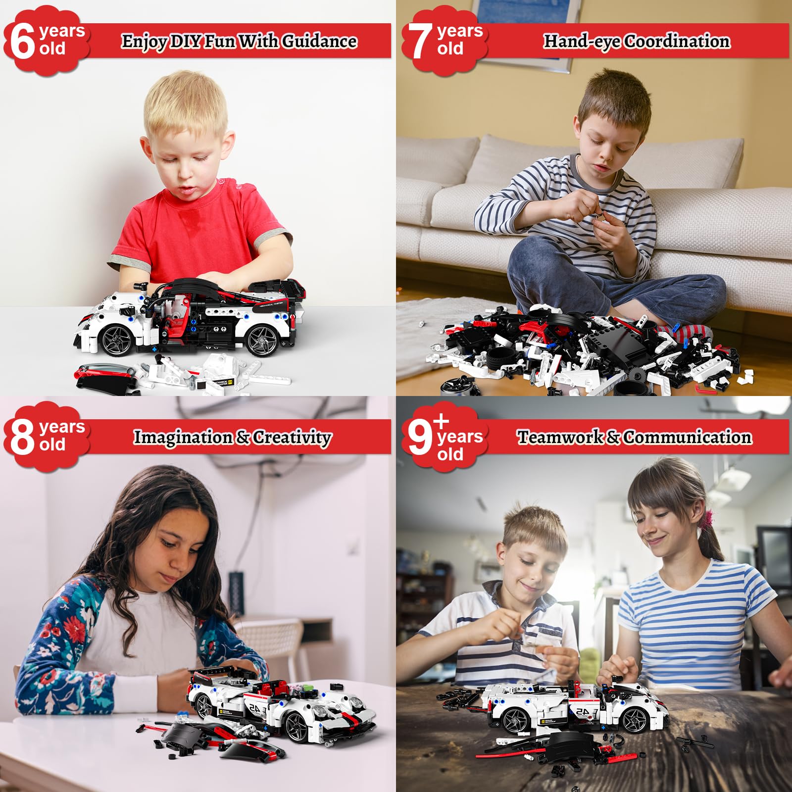 STEM Building Toys, Remote & APP Controlled 2in1 Car/Robot STEM Building Kit for Boys 6-12, 488 Pcs Educational Building Blocks for Kids Science Learning, RC Car Robot Toy Set for Boys Girls (White)