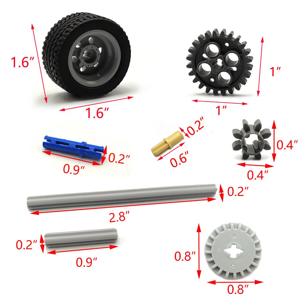 DSPITWOD Technical Gears Axle Pin Connectors - Rubble Wheels Connectors Rack Gear Screw Track Building Brick Pieces Sets Compatible with Major Brand STEM Learning Kits for Kids Age 8-14 years