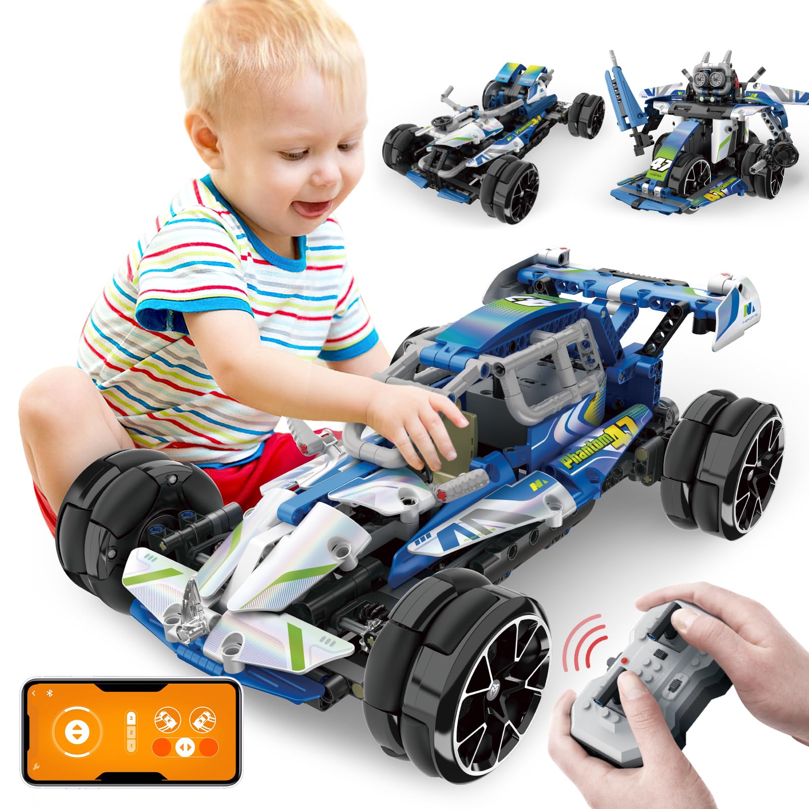 NEWABWN Stem Projects for Kids Ages 8-12; Remote Control Car 3 in 1 Building Set; Ninja Robot, Racing Car and Motorcycle; Building Toys Kids and Adult; Compatible with Lego