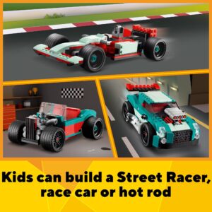 LEGO Creator 3 in 1 Street Racer Car, Rebuildable Kit Transforms to a Muscle Car, Hot Rod, or Race Car Toy, Great Model Car Toy Gift for Boys and Girls Age 7+ Years Old, 31127