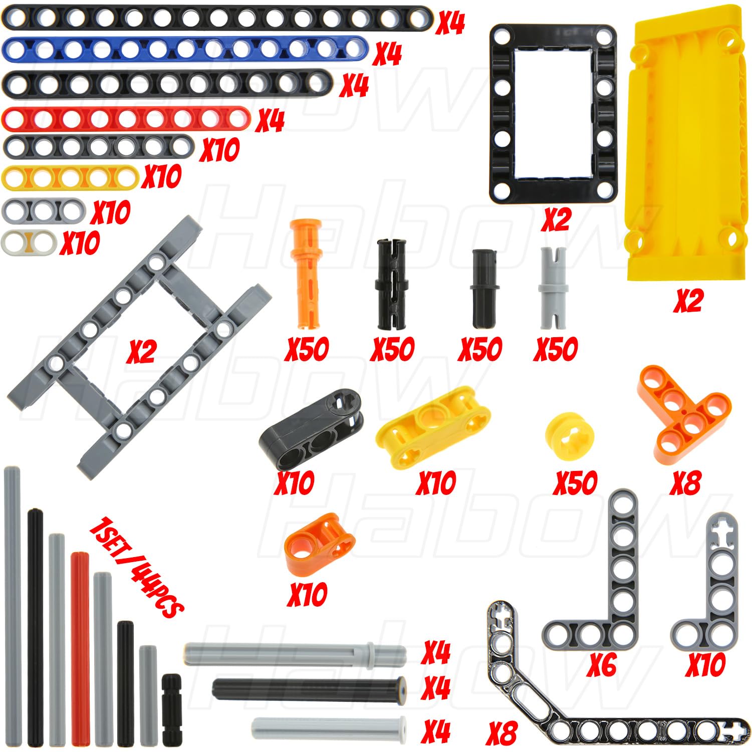 Habow 420pcs Technic-Parts -Pin-Connector Compatible with Lego-Technic, Technic-Beam Frame Plate Liftarm Wheels Tire Etc. MOC Replacement Pieces for Toy Building Sets