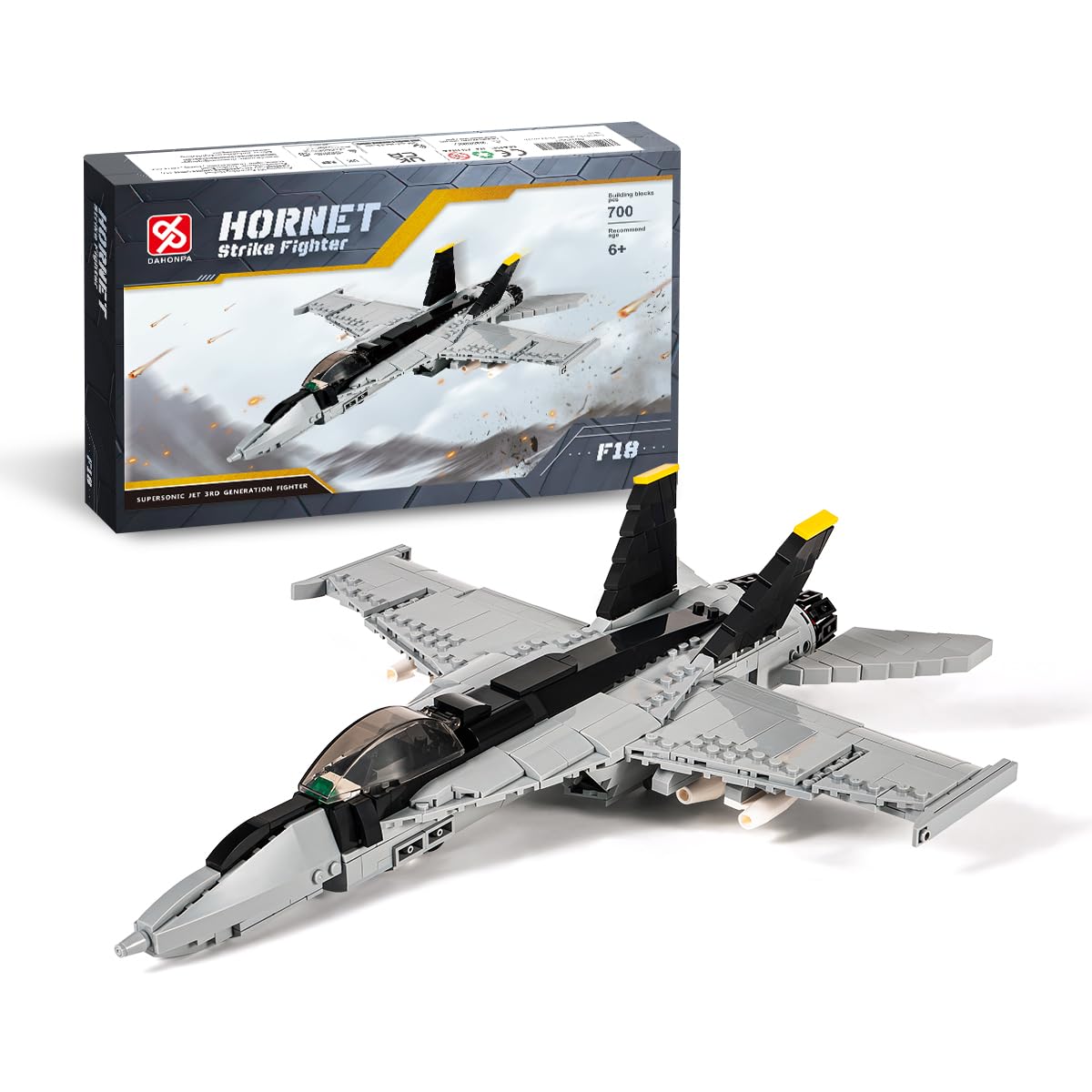 DAHONPA F/A-18E Bumblebee Fighter Military Army Airplane Building Bricks Set with 1 Figure, 682 Pieces Air-Force Build Blocks Toy, Gift for Kid and Adult.