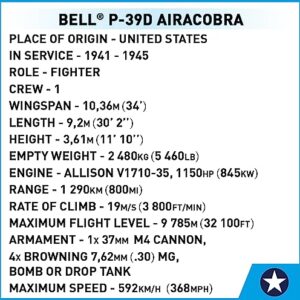 COBI Historical Collection WWII Bell® P-39D AIRACOBRA® Aircraft