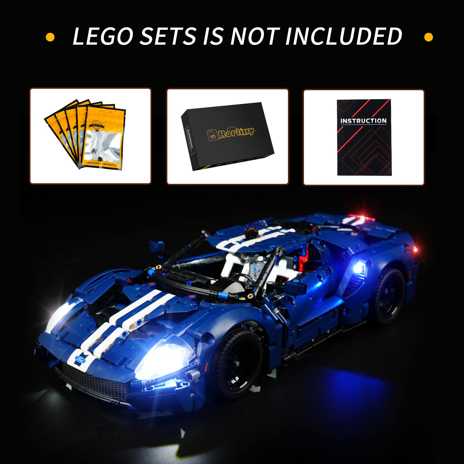 Rorliny LED Light Kit for LEGO Technic 2022 Ford GT 42154 Car Model Kit, Lighting Set Compatible with Lego 42154 (Lights Only, No Lego Models)