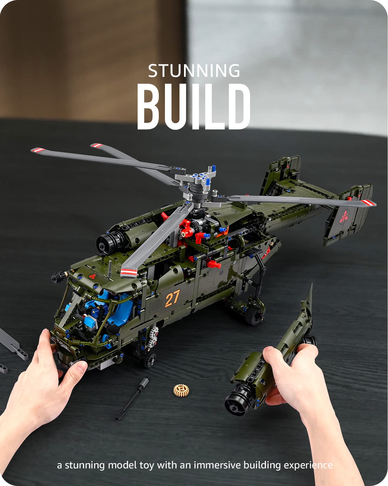 Nifeliz Ka-27 Helicopter, Military Helicopter Building Set, Collectible Display Model for Adult Gift Giving (1,800 Pieces)