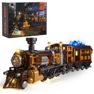 FUNWHOLE Train Lighting Building Bricks Set - Steampunk Ore Train LED Light Building Set 1056 Pieces for Adults and Teens