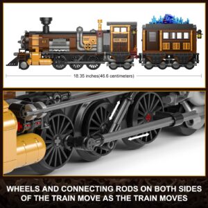 FUNWHOLE Train Lighting Building Bricks Set - Steampunk Ore Train LED Light Building Set 1056 Pieces for Adults and Teens