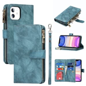 yuhii for iphone 11 case with card holder iphone 11 wallet case for women magnetic leather flip folio zipper cover with credit holder-blue