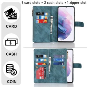 YuHii for iPhone 11 Case with Card Holder iPhone 11 Wallet Case for Women magnetic leather Flip Folio Zipper Cover with Credit Holder-Blue