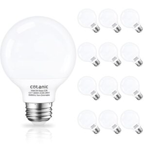 cotanic 12 pack g25 led vanity light bulb 3000k soft white, bathroom round light bulb, e26 standard base, 5w, 60 watt equivalent incandescent replacement, 500lm, non-dimmable