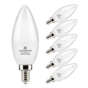 hansang candelabra led bulbs,60 watt equivalent,600lm warm white 2700k,type b light bulb,e12 small base,decorative chandelier bulb,ceiling fan bulbs,non-dimmable,pack of 6