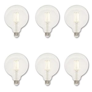 westinghouse lighting 5317500 6.5 watt (60 watt equivalent) g40 dimmable clear filament led light bulb, medium base (6-pack) (5317520)