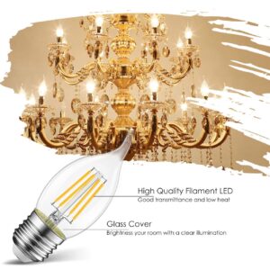 LVWIT Flame Tip LED Filament Bulb Candelabra E26 Base Dimmable 4.5W (60W Equivalent) B11 Chandelier Candle Light Bulb，2700K Warm White 6-Pack