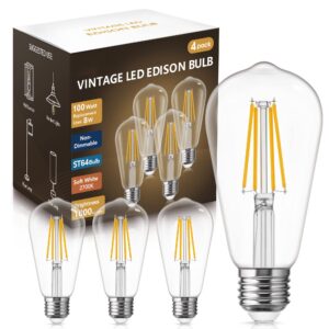 doresshop vintage led edison bulb 100w equivalent, 8w st64(st21) led filament light bulb, warm white 2700k, e26 base squirrel-cage antique lamp for home decor, reading room, non-dimmable, 4pack