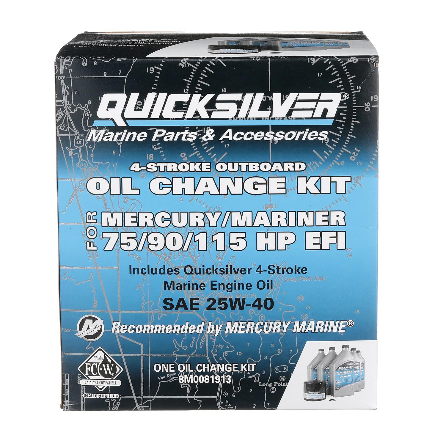 Quicksilver 25W-40 Oil Change Kit for 4-stroke 75hp, 90hp and 115hp Mercury 1.7L outboards