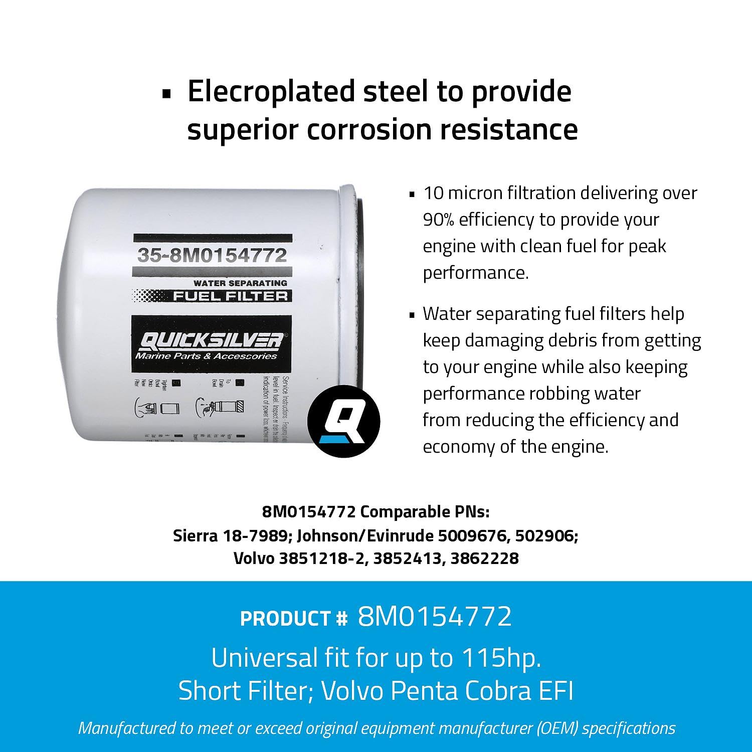 Quicksilver 8M0154772 Water Separating Fuel Filter for Select Johnson and Evinrude Outboards