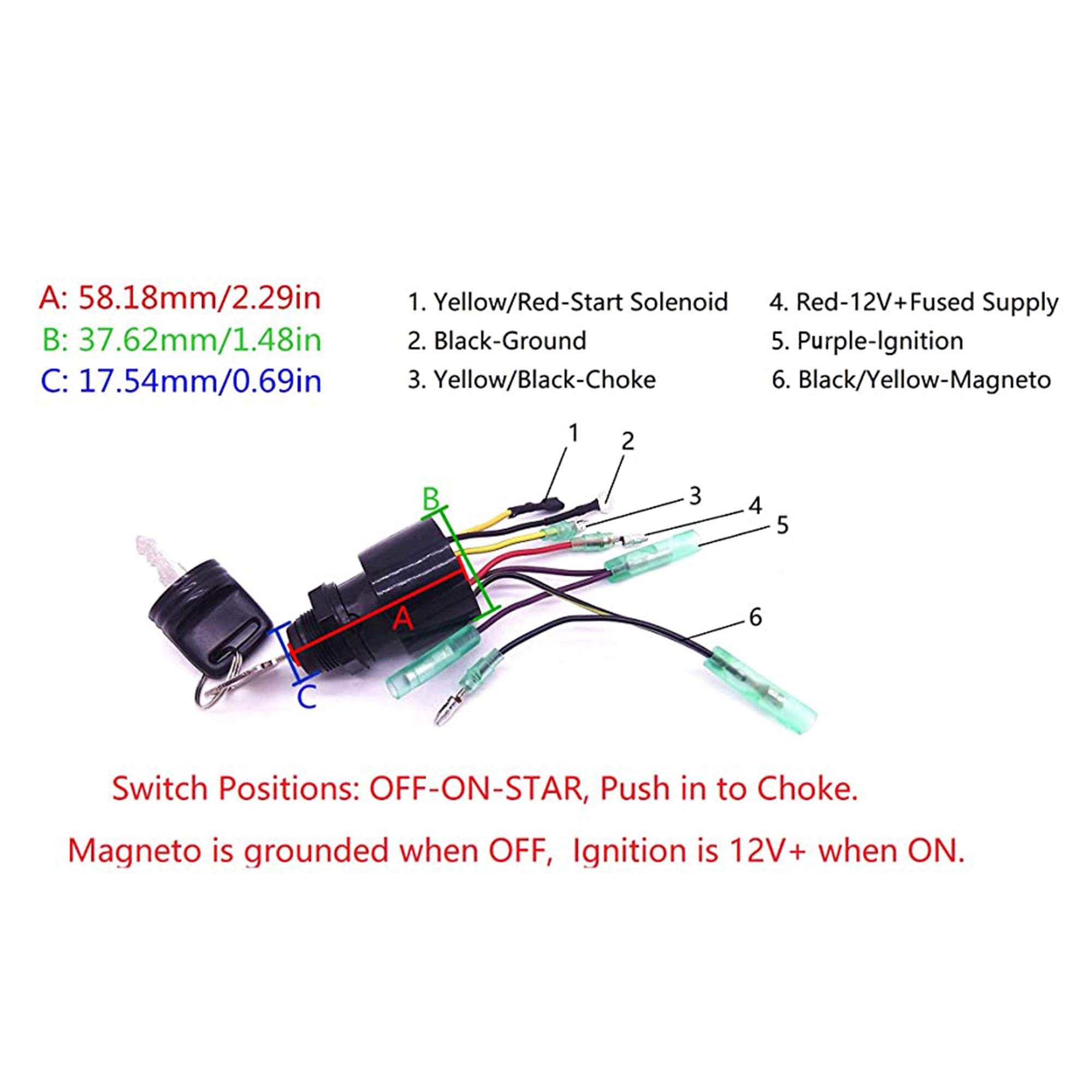 87-17009A5 Boat Motor Ignition Starter Key Switch for Mercury Marine Mercruiser Quicksilver Outboard Motors 3 Position Off-Run-Start, fit Sierra MP51090