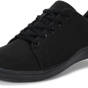 WHITIN Men's Fashion Barefoot Knit Minimalist Sneakers Wide Fit Toe Box Low Drop Sole Size 9 Minimus Casual Minimal Laces Up Shoes Flat All Black 42