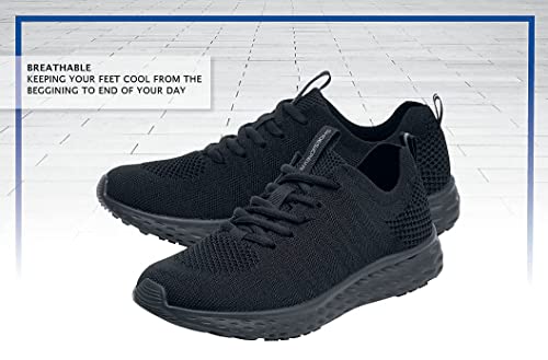 Shoes for Crews Everlight Mens Non Slip Work Shoes - Men's Work & Safety Footwear, Lace-Up Breathable Work Shoes for Men, zapato de trabajo para hombre, Size 8.5 Wide Black