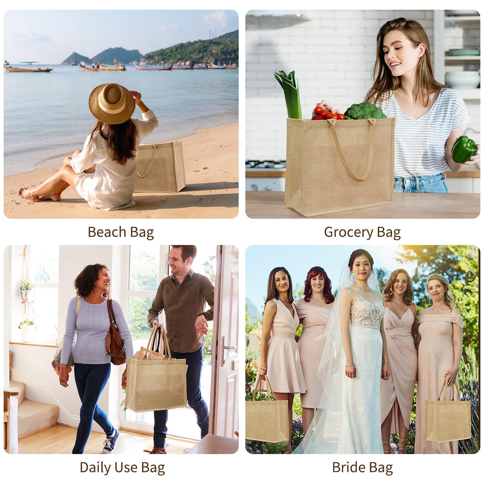 YOTNUS 10 Pack Burlap Jute Tote Bag, Reusable Grocery Bags with Handle Waterproof Beach Bag Bulk, Market Bag Burlap, Gift Bags, Large DIY Blank Tote for Wedding, Bridesmaid Bachelorette Bags