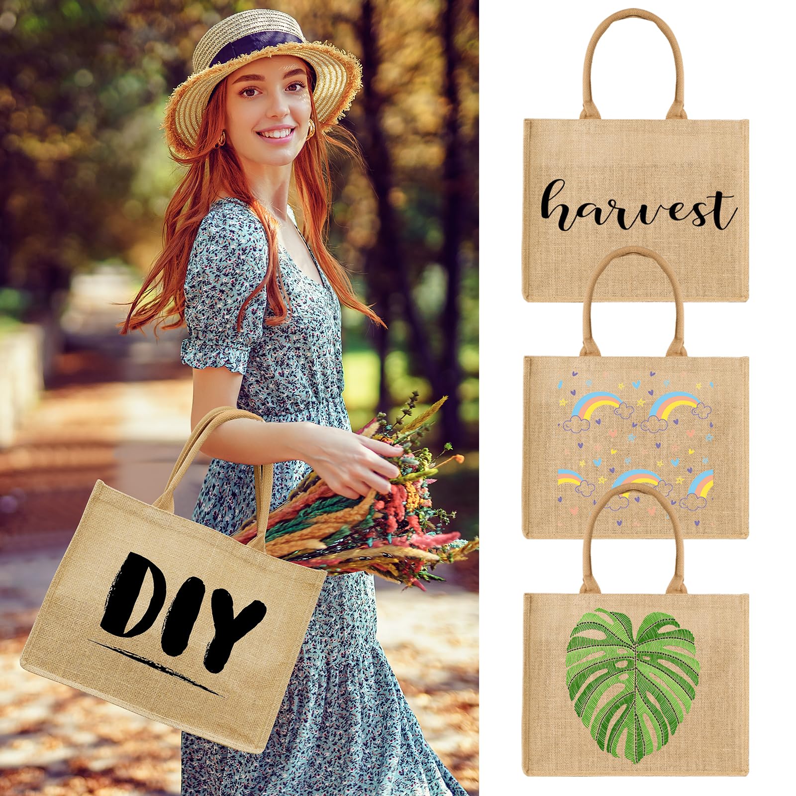 YOTNUS 10 Pack Burlap Jute Tote Bag, Reusable Grocery Bags with Handle Waterproof Beach Bag Bulk, Market Bag Burlap, Gift Bags, Large DIY Blank Tote for Wedding, Bridesmaid Bachelorette Bags