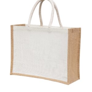 White Jute Burlap Tote Bags with Handle | Natural Eco-friendly Reusable Grocery Bag | Totes for Bridesmaids|Yogi's Gift® Pack of 2