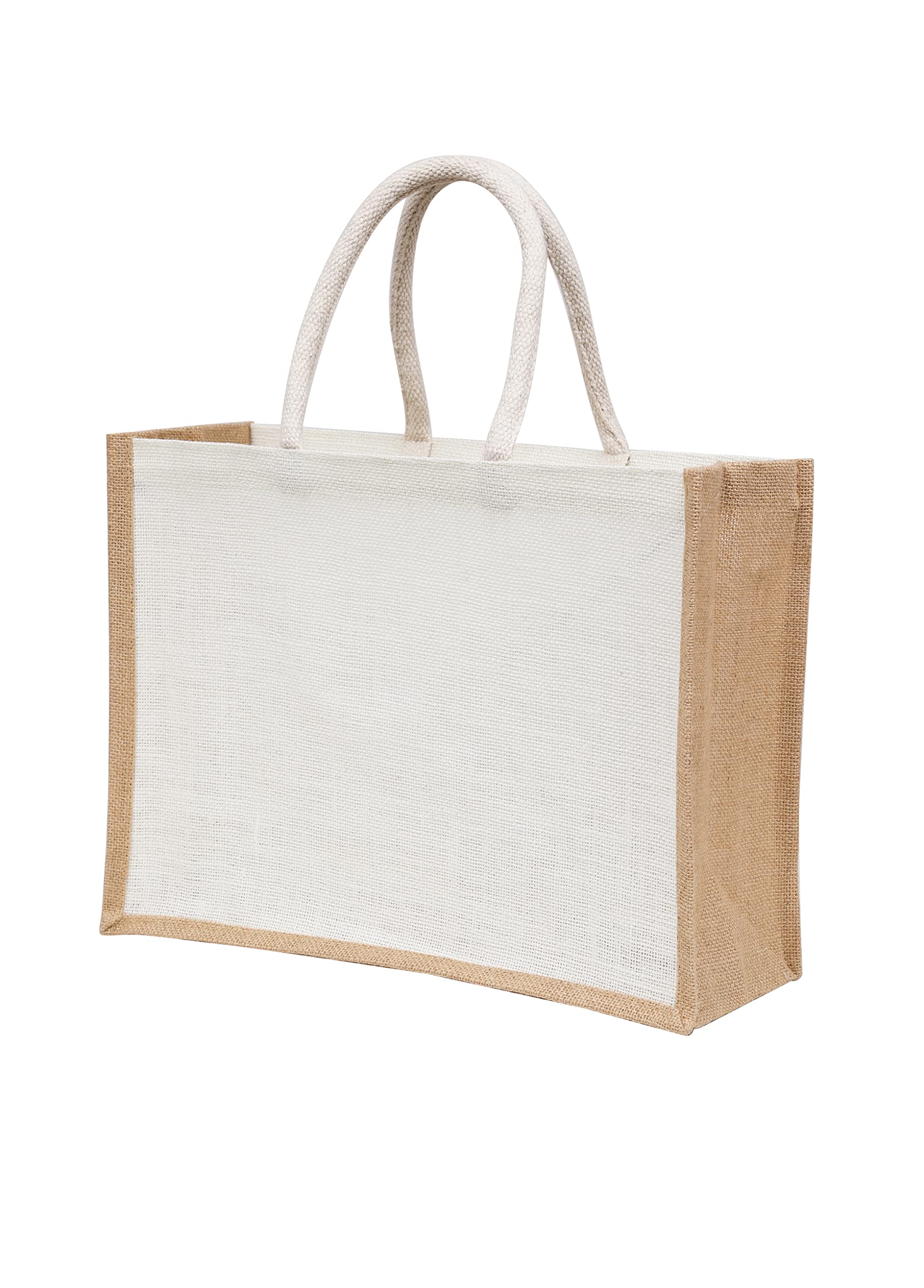 White Jute Burlap Tote Bags with Handle | Natural Eco-friendly Reusable Grocery Bag | Totes for Bridesmaids|Yogi's Gift® Pack of 2