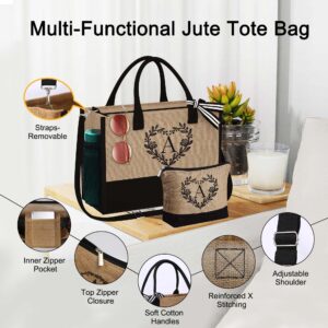 YOOLIFE Gifts for Mom - Mothers Day Gifts for Mom, Mom Gifts, Personalized Birthday Gifts for Mom, Mother In Law Gifts, Mothers Day Gifts from Daughter, Jute Initial Tote Bag Women A