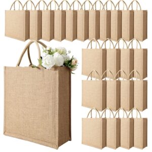 36 pcs burlap gift bags burlap tote bag with handles small reusable burlap bags jute bridesmaid bags welcome lined blank totes for wedding, shopping, grocery, diy, beach, party, 11 x 9.5 x 3.9 inch