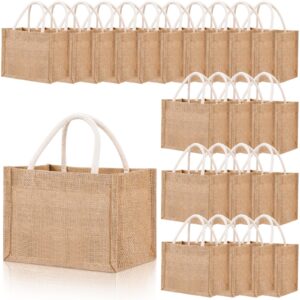 cunno 24 pcs burlap tote bag mini jute reusable bag with handles small blank canvas gift bag waterproof for wedding beach diy(simple)