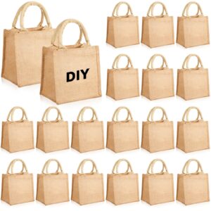 silkfly 20 pcs mini burlap jute tote bags with handle small blank reusable market grocery bags for teacher bridesmaids wedding gift shopping diy craft travel beach thanksgiving christmas, 8 x 8 x 6 in
