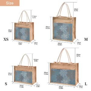 Jute Tote Burlap Bag Blue Halloween Spider Web Striped Gift Bag Women DIY Work Grocery Storage Bag