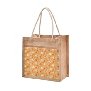 Tote Bag Ditsy Elegant Abstract Floral Flowers Orange Autumn Jute Burlap Wedding Bridesmaid Gift Bag Grocery Storage Bag