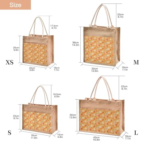 Tote Bag Ditsy Elegant Abstract Floral Flowers Orange Autumn Jute Burlap Wedding Bridesmaid Gift Bag Grocery Storage Bag