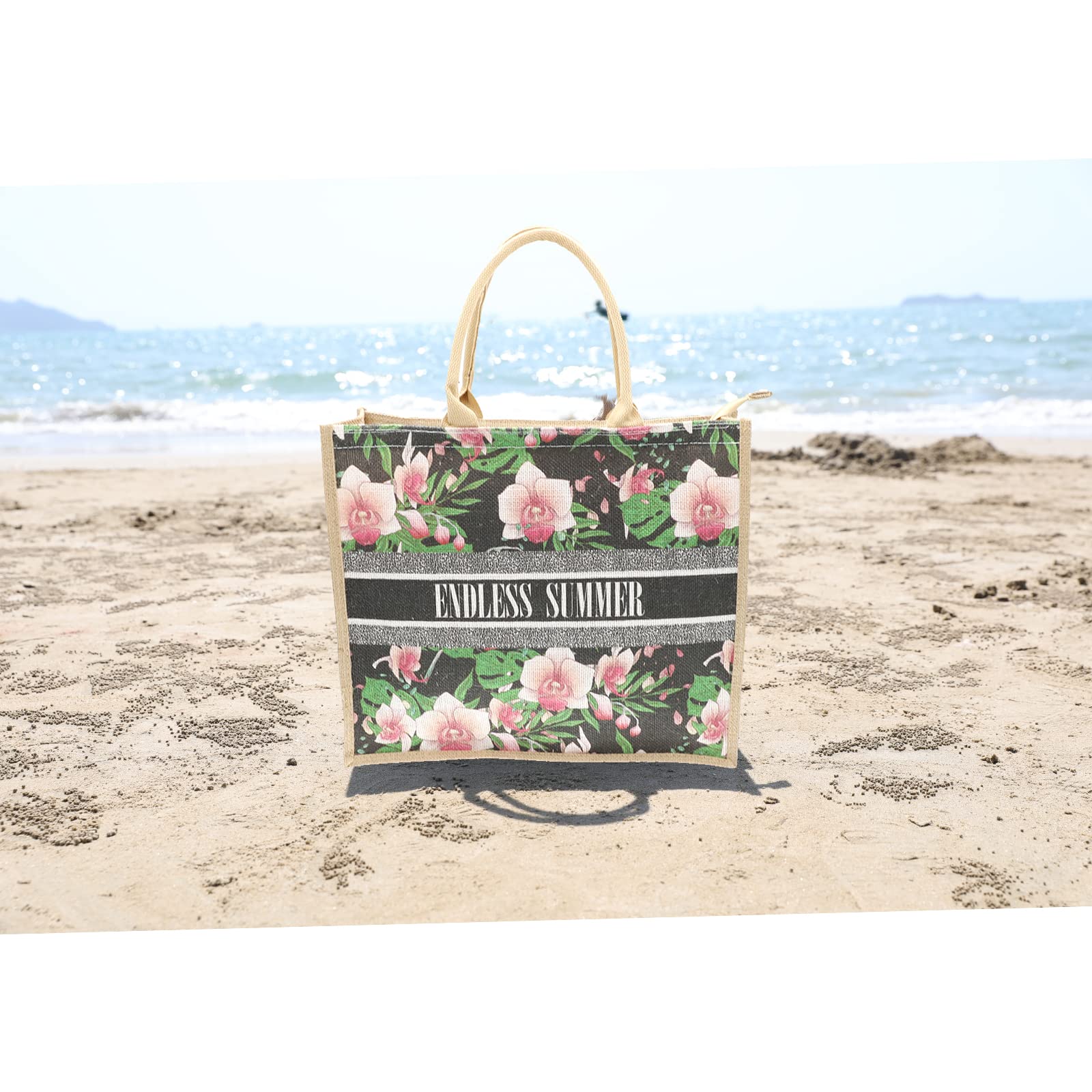 CIOOU Waterproof Beach Bag Straw totes Large Burlap Tote Bags Reusable Jute Bags Grocery Store Shoulder Handbag for Women