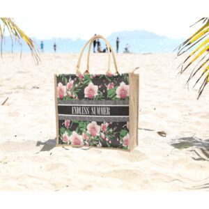 CIOOU Waterproof Beach Bag Straw totes Large Burlap Tote Bags Reusable Jute Bags Grocery Store Shoulder Handbag for Women