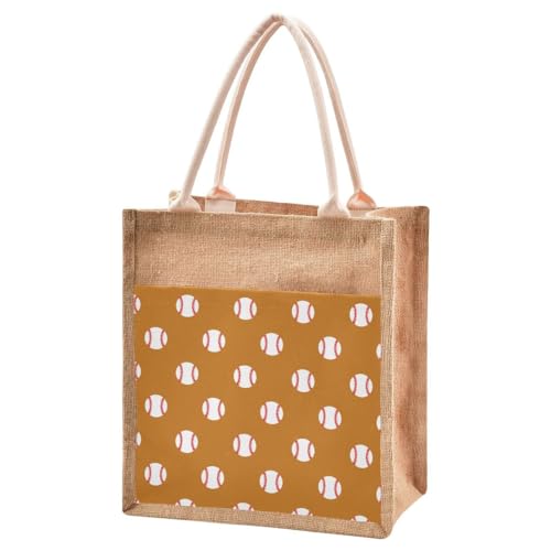 Jute Burlap Tote Bag Baseball Sports Khaki Large Capacity Reusable Grocery Shopping Storage Bag