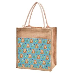 jute burlap tote bag blue tiger animal cute star moon dots large capacity reusable grocery shopping storage bag