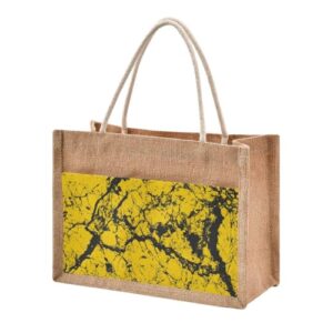 Jute Tote Burlap Bag Yellow Black Marble Striped Texture Artist Abstract Gift Bag Women DIY Work Grocery Storage Bag