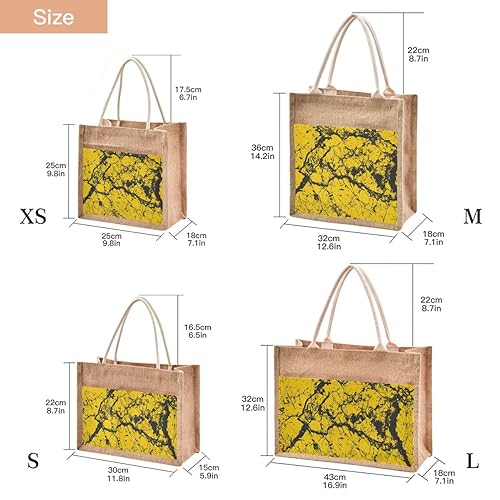 Jute Tote Burlap Bag Yellow Black Marble Striped Texture Artist Abstract Gift Bag Women DIY Work Grocery Storage Bag